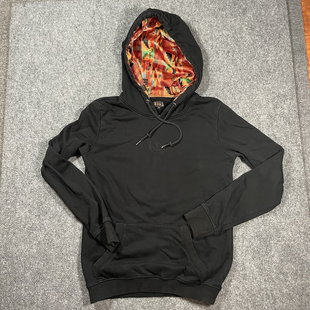 Kin Hoodie Size Small Black Satin Lined Aztec Print Sweatshirt Southwestern